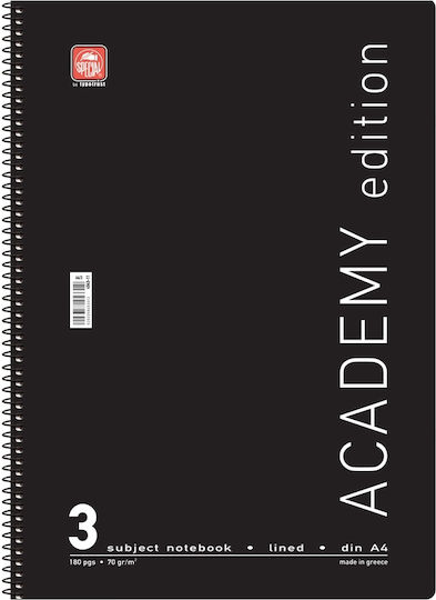 Typotrust Spiral Notebook Ruled A4 90 Sheets 3 Subjects Academy 1pcs (Μiscellaneous Designs/Colors)