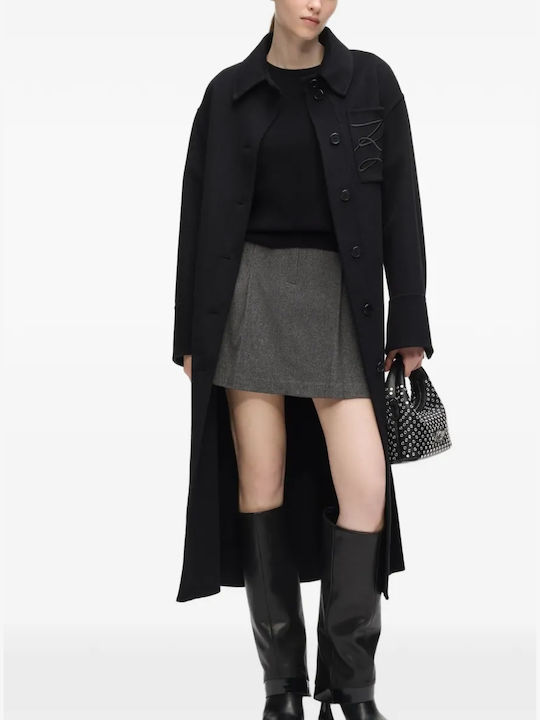 Wool Women's Coat Black with Belt