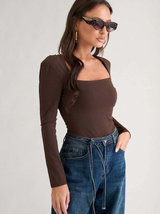 Decoro Damen-Bodysuit mit Rollkragen und Spitze Braun