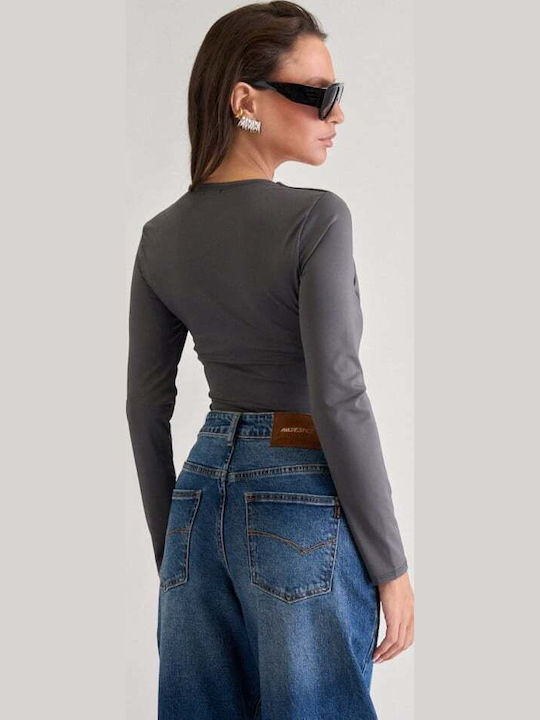 Decoro Damen-Bodysuit mit tiefem Dekolleté Anthrazit