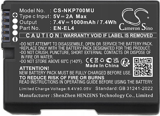 Cameron Sino Wiederaufladbare Kamera-Batterie Typ En-el4 A E Nikon D2 H Hs X Xs D3 S X F6 Usb-c Anschluss Cs-nkp700mu