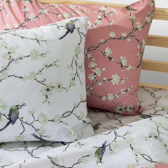 Lino Home Parrots Module Cearceafuri De Pat King Size 260x270cm Roz Somon (4 Bucăți)