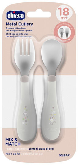 Chicco Set Tacâmuri Pentru Bebeluși Din Metal Pentru 18+ Luni Gri 2 Bucăți