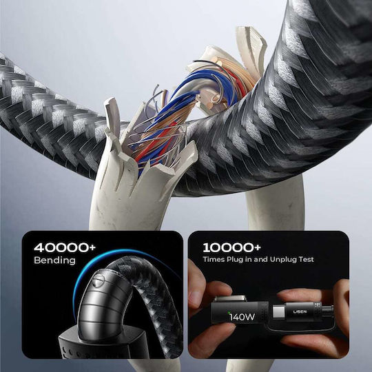 Lisen Cablu Magnetic / Braided USB-C tată - USB-C 140W Gri 2m YL0124070021
