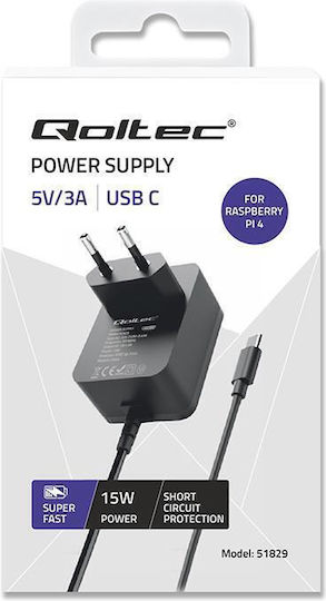 Qoltec USB-C Universal Laptop-Ladegerät 5V 3A mit Abnehmbarem Netzkabel und Steckerset