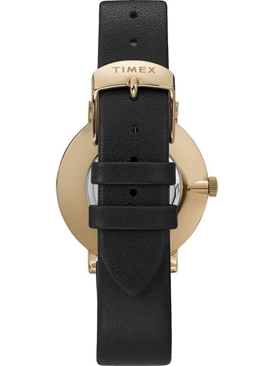 Timex Дамски Часовник 34мм Кварцов с Черна Кожена Каишка