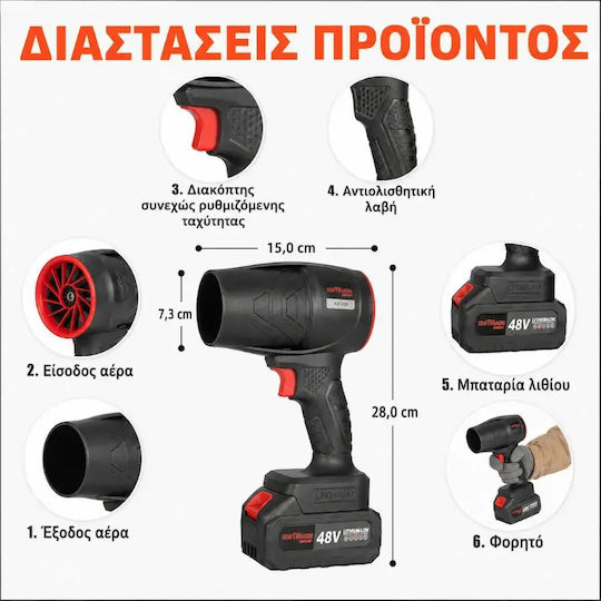 Turbo KK-D06 Ръчен Вентилатор 48V с 1 Батерия 2Ah и Регулиране На Интензитета