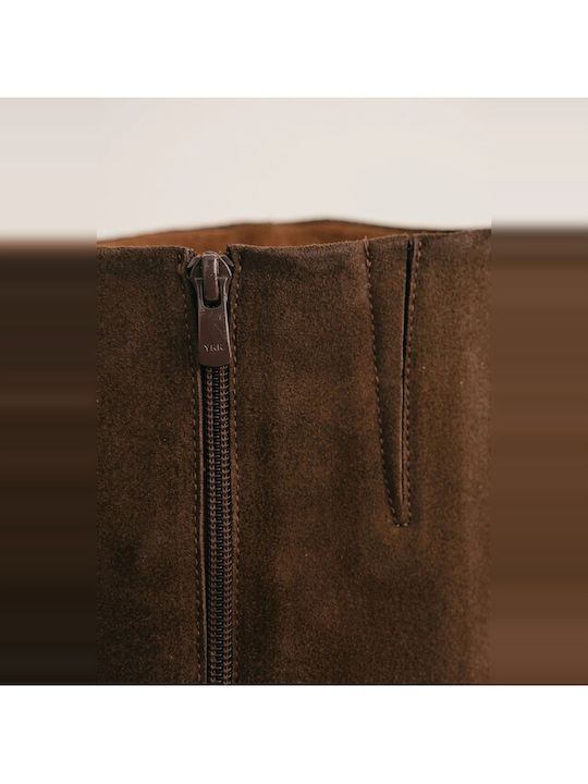 Wildleder Damenstiefel Braun Über Dem Knie