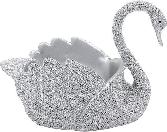Decorative Polyresin Glitter 19x12x14 Swan Silver Keskor 41731-62