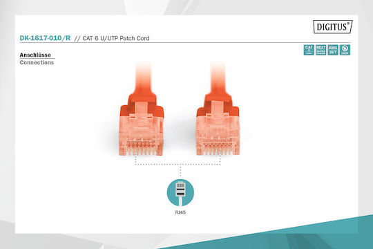 Digitus U/UTP Cat.6 (Gigabit) Καλώδιο Δικτύου Ethernet 1m Κόκκινο