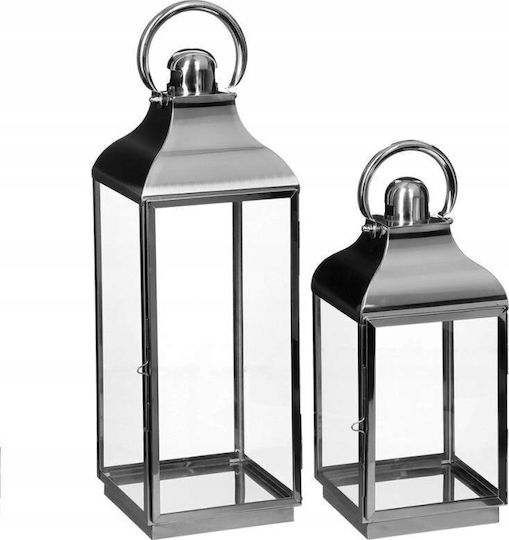 Atmosphera Set Laternen Glas Silber 3Stücke