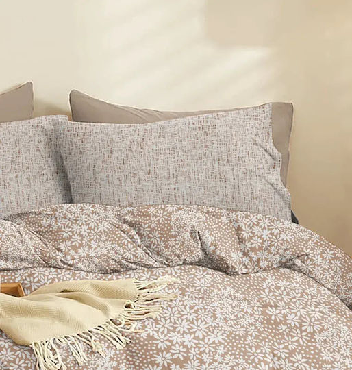 Cokitex Marta Pansy Set Bed Sheets Double with Rubber Hugger 150x200+30cm Mocha 4 Pieces