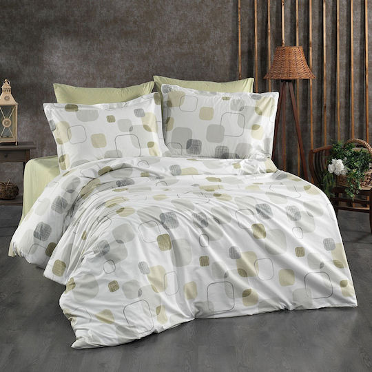 Dimcol Bettwäsche-Set Überdoppel 240x270cm. Melina White-olive 4Stück