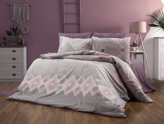 Dimcol Σετ Υπέρδιπλο 4τμχ 220x240εκ. Grey-burgundy