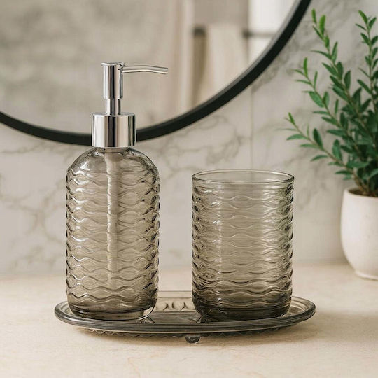 Bathroom Solutions Комплект аксесоари за баня Стъклен Бежов 3 бр Bathroom Solutions Комплект аксесоари за баня Стъклен Бежов 3 бр
