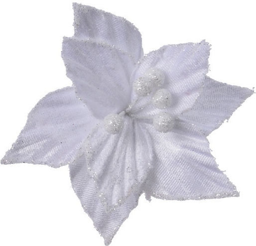 Weihnachtliche Künstliche Blume Weißes Stoff Velours Anhänger 30x4cm Design 2