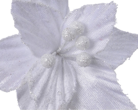 Floare De Crăciun Albă Din Catifea Textilă Cu Clește 30x4cm Model 2
