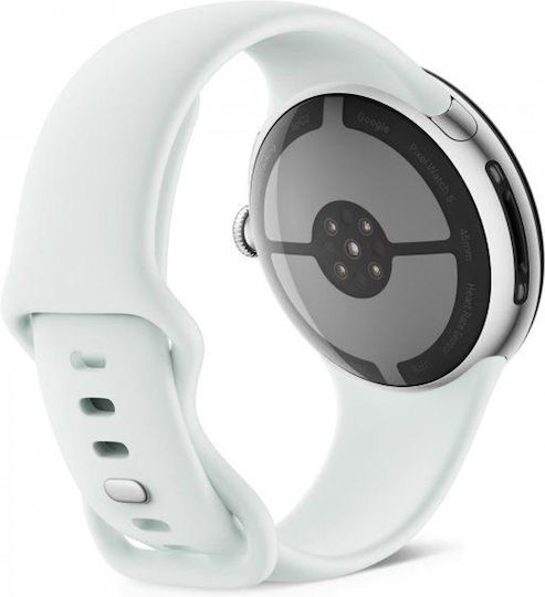 Google Pixel Watch 5 Алуминиев Водоустойчив с Пулсомер (Полирана Сребриста Алуминиева Каса / Активна Каишка Fog)