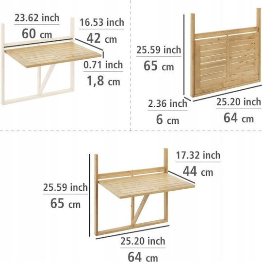 Masă Pentru Spații Exterioare Mici Din Bambus Pliabilă Maro 60.5x42cm