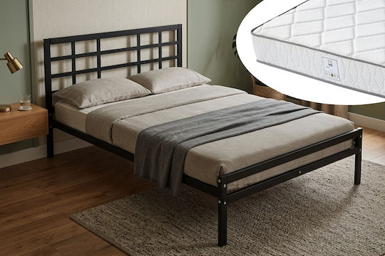 Doppelbett Metall Schwarz mit Lattenrost & Matratze 140x200cm