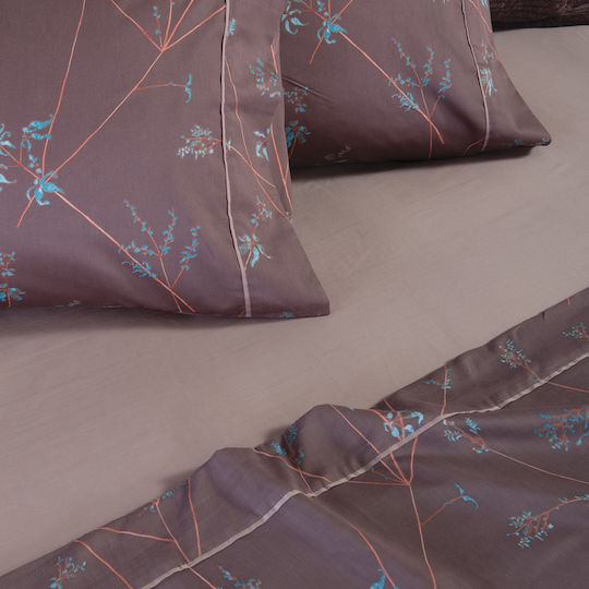 Nef-Nef Homeware Set Duvet Cover Cotton 240x230cm Super King with 2 Pillowcases Desirous Deep Taupe