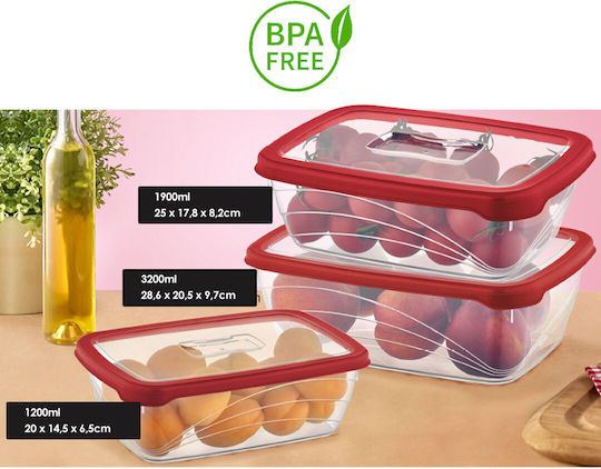 Herzberg Extra Bio Saver Комплект Пластмасови Кутии За Храна Червени 3 Бройки