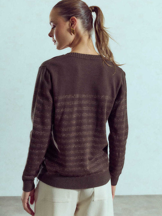 Celestino Women's Cardigan Metallic Stripes Brown
