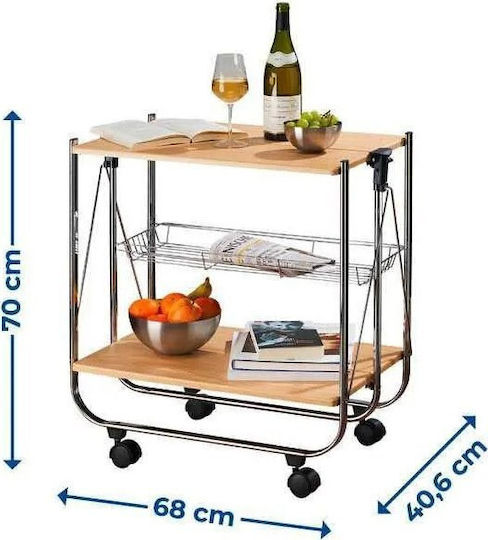 Rectangular Coffee Table from Solid Wood Foldable with Wheels Pine L68xW40.5xH70cm