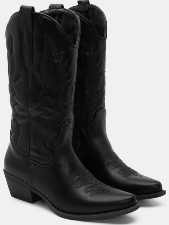 Suede Women's Boots Cowboy with Medium Heel Black