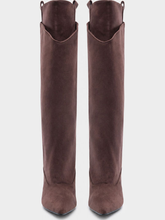 Wildleder Damenstiefel mit mittlerer Absatzhöhe Braun
