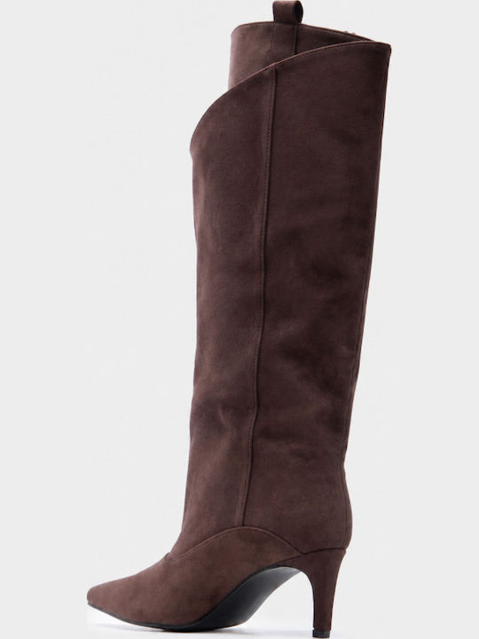 Wildleder Damenstiefel mit mittlerer Absatzhöhe Braun
