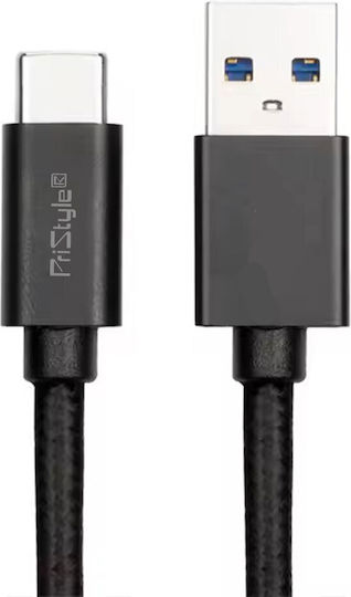 Cablu Braided USB-C tată - USB-A Negru 1m