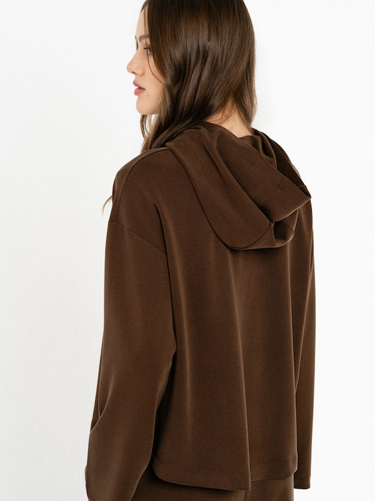 Damen Bluse mit Kapuze Braun