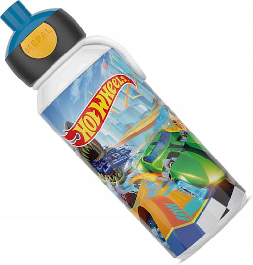 Plastic Kids Water Bottle Hot Wheels with Pop-Up Spout Multicolour 400ml