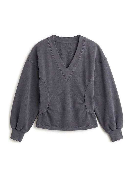 Women's Cotton Blouse with V-Neck Anthracite
