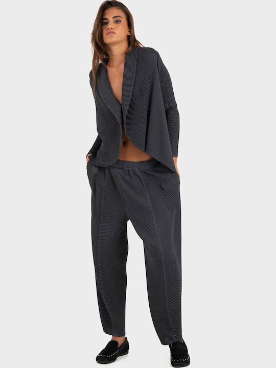 Damen Bluse mit V-Ausschnitt Dunkelgrau