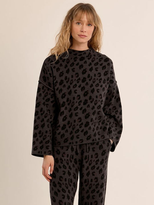 Γυναικείο Πουλόβερ Animal Print Γκρι Σκούρο