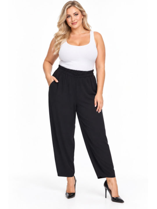 Women's Fabric Trousers with Rubber Band in Regular Fit Black WH-41531-27TR-BLACK