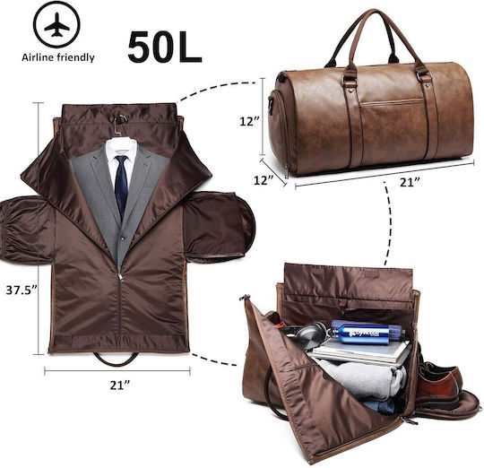 Geantă de voiaj 50lt Maro din Piele M56xL30xÎ30cm