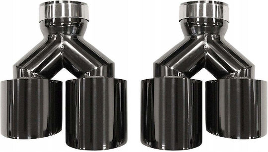 Mtuning Auspuff Endstück Typ: 32 89mmx2 Eingang 70mm Schwarz Chrom Set
