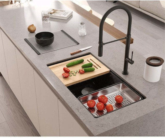 GraniteQ Logan Unterbau Küchenspüle Inox Satiniert M76xB45cm Silber