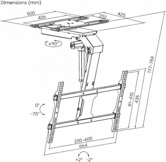 Techly Ica-plb Таванна стойка за телевизор до 75" и 45 kg