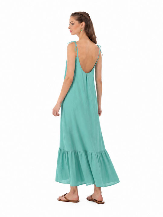 Summer Maxi Slip Dress with Ruffles Turquoise