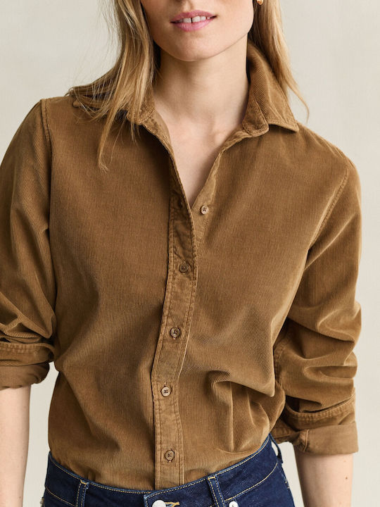 Long Sleeve Women's Corduroy Shirt Brown