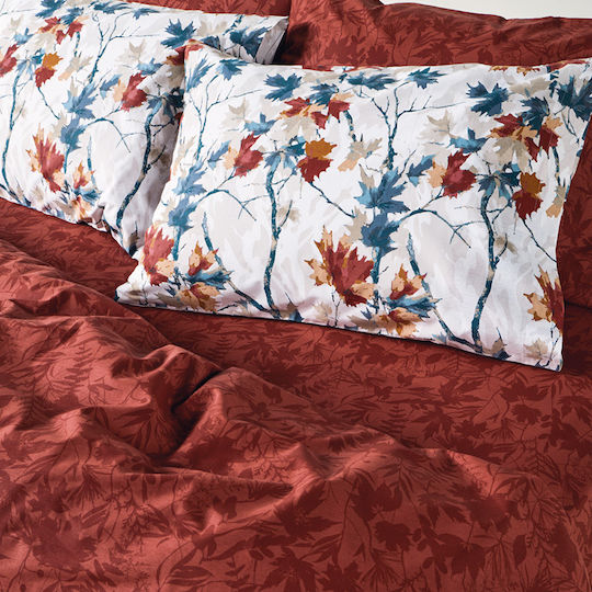 Kentia Sparrow Σετ Παπλωματοθήκη Βαμβακερή 225x245cm Υπέρδιπλη με 2 Μαξιλαροθήκες White-terracotta