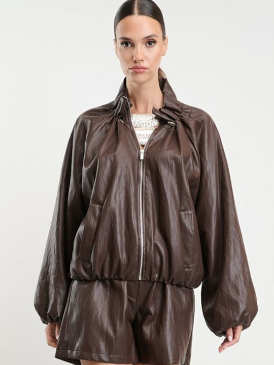 Lange Damen Bomber Jacke Braun