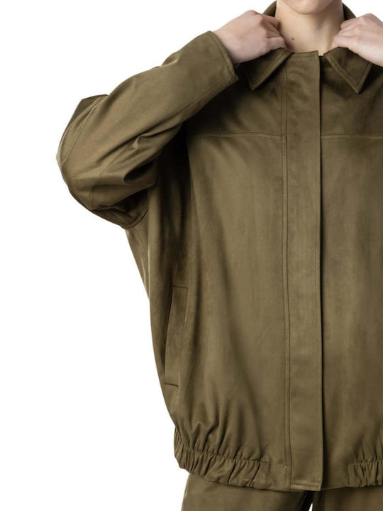Damen Wildleder Bomber Jacke Khaki