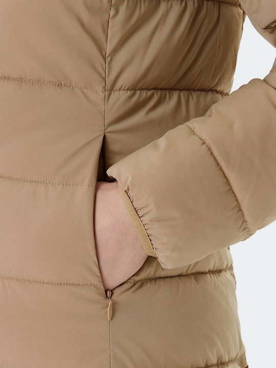 New Aleta Дълго Дамско Puffer Яке за Зима Бежово