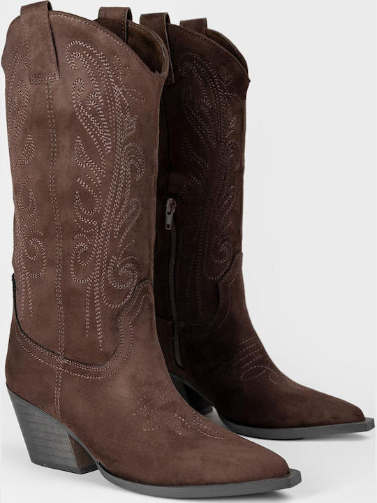 Wildleder Damenstiefel Cowboy mit mittlerem Absatz Braun