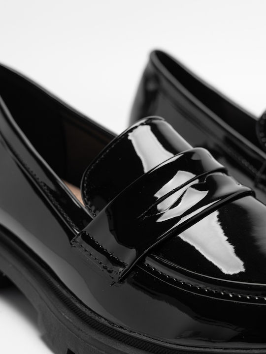 Lackleder Damen Mokassins in Schwarz Farbe